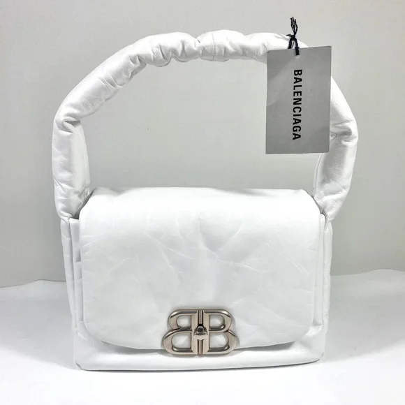 Balenciaga Small Monaco Leather Shoulder Bag Optic White NEW 7878962AA3Z - Picture 4 of 17